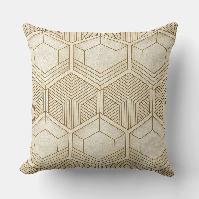 Almofada Padrão Hexagonal Orgânico Moderno | Creme e Bege (Frente)