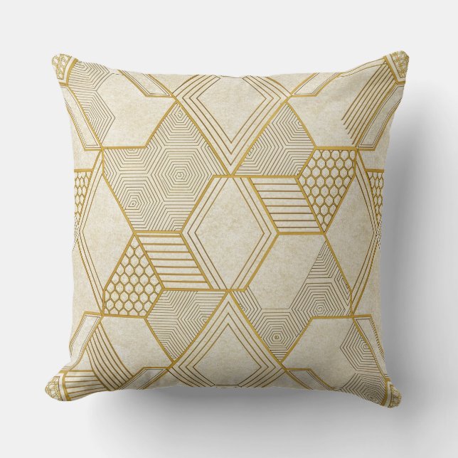 Almofada Padrão Hexagonal Orgânico Moderno | Creme e Bege 2 (Frente)