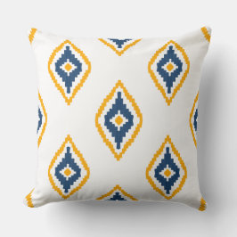 Almofada Padrão Ikat bonito design azul e amarelo
