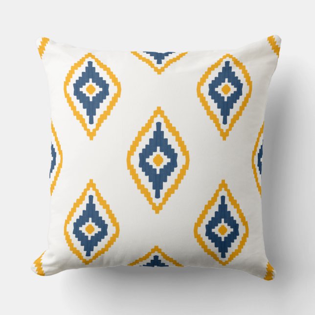 Almofada Padrão Ikat bonito design azul e amarelo (Frente)