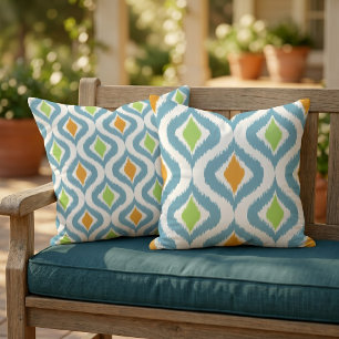 Almofada Padrão Ikat de Verão Colorido e Ousado Reversível