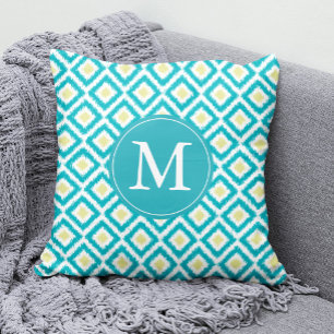Almofada Padrão Ikat dos Diamantes de Aqua Lemon Monograma