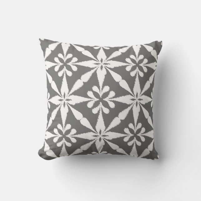 Almofada Padrão Ikat Star - Cinza / Cinza e branco (Frente)