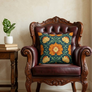 Almofada Padrão Inspirado em William Morris Flor Laranja