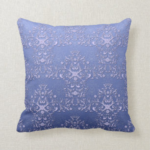 Almofada Padrão Intrincado de Damasco Floral Azul