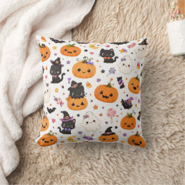 Almofada Padrão Kawaii de Halloween com Abóboras Fofas