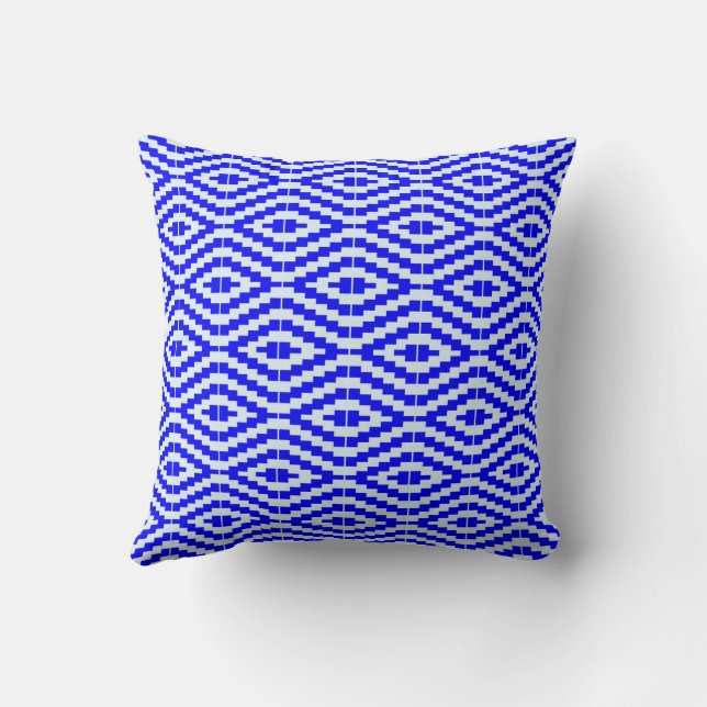 Almofada Padrão Kente azul e branco colorido (Verso)