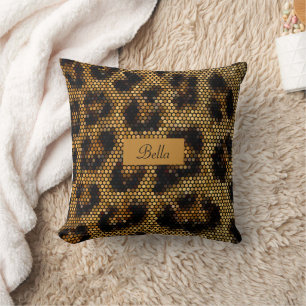 Almofada Padrão-Leopardo Glittery Brown