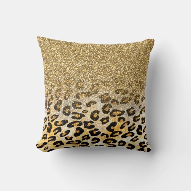 Almofada Padrão Leopardo Moderno Dourado Ombre Glitter (Frente)