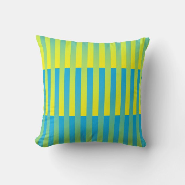 Almofada Padrão Listrado Azul Amarelo Verde (Frente)