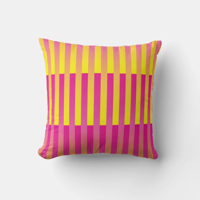 Almofada Padrão Listrado Laranja Amarelo Rosa (Frente)