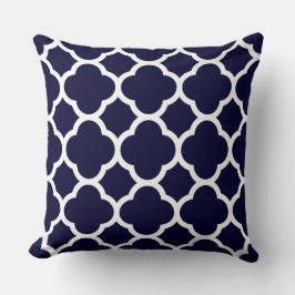 Almofada Padrão marinho de Quatrefoil Azul e Branco