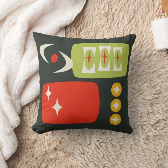 Almofada Padrão MCM de Idade Atômica em Preto, Vermelho, Ve (Cobertor)