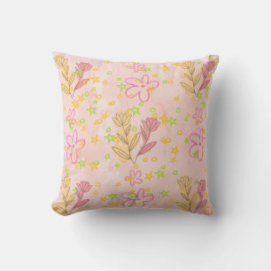 Almofada Padrão Minimo de Floral Doodle – padrão Rosa Paste