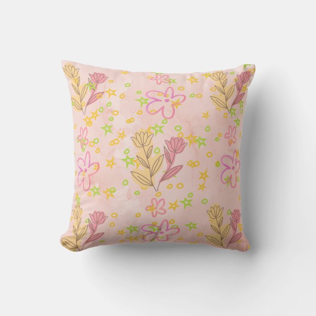 Almofada Padrão Minimo de Floral Doodle – padrão Rosa Paste (Frente)