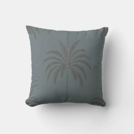 Almofada Padrão Mínimo de Palmeira Azul Cinza Tropical