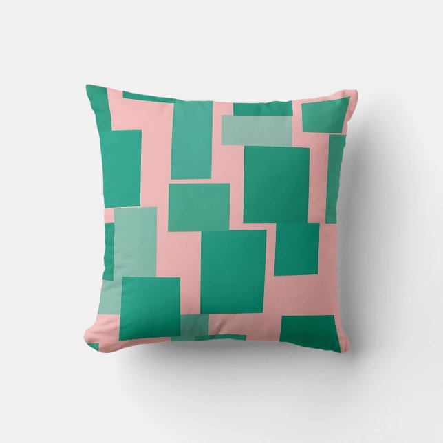 Almofada Padrão Moderno Abstrato de Bloco de Cor Rosa Azul- (Frente)