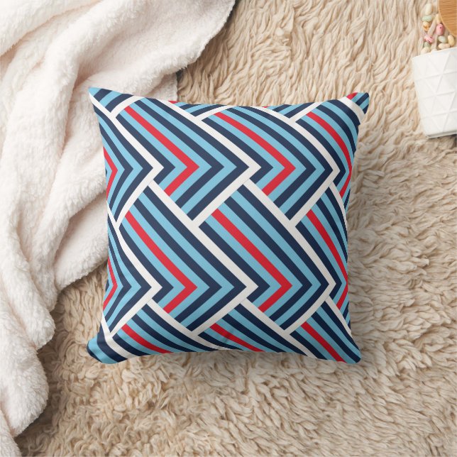 Almofada Padrão Moderno de Chevron Azul e Vermelho (Cobertor)