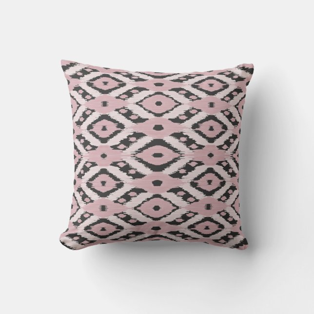 Almofada Padrão Moderno de Ikat Preto, Rosa, Blush Boêmiano (Frente)