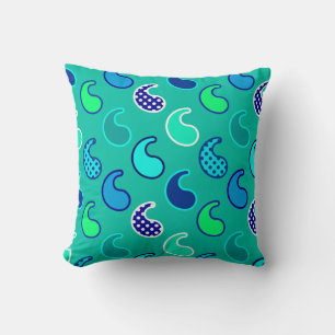 Almofada Padrão moderno de paisley, Turquesa, Azul e Água