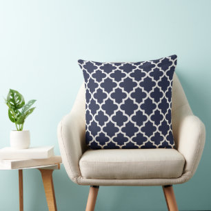 Almofada Padrão moderno de Quatrefoil Azul e Branco