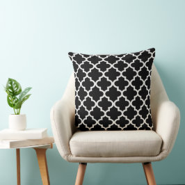 Almofada Padrão moderno de Quatrefoil Preto e Branco