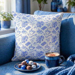 Almofada Padrão Moderno de Toile Azul Cacao e Chocolate