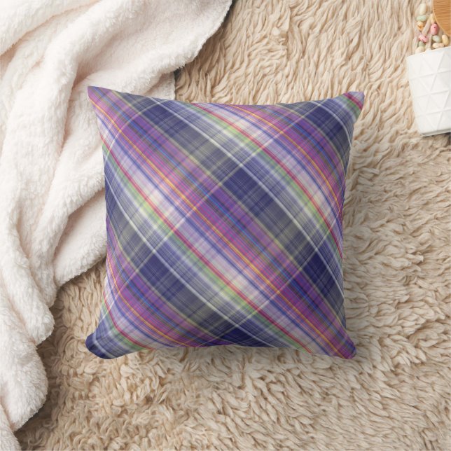 Almofada Padrão Moderno De Xadrez Roxo De Tartan. (Cobertor)