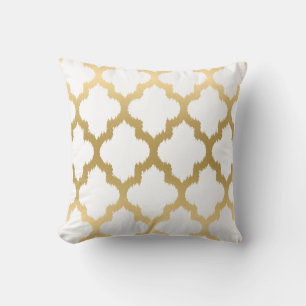Almofada Padrão Moderno do Quatrefoil Branco e Dourado reve