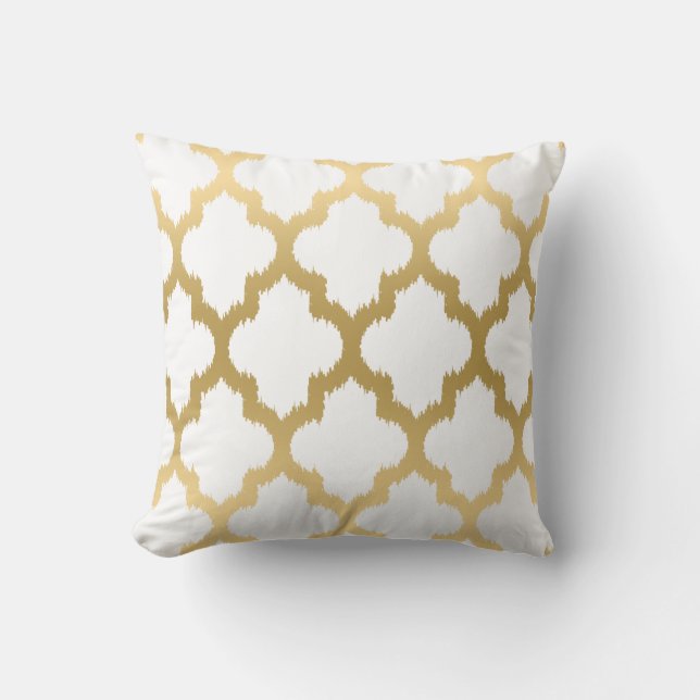 Almofada Padrão Moderno do Quatrefoil Branco e Dourado reve (Frente)