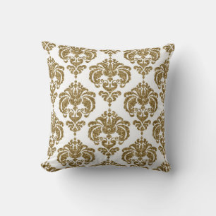 Almofada Padrão Moderno Glitter Dourado e Branco Damask Chi