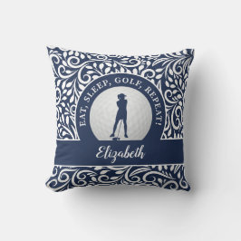 Almofada Padrão Moderno Silhueta de Golfe Feminino Azul