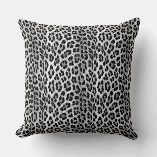 Almofada Padrão monocromático preto e branco, leopardo (Frente)