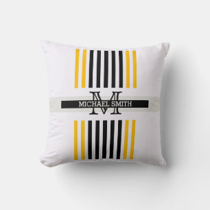 Almofada Padrão Monograma Modern Black Amber Stripes