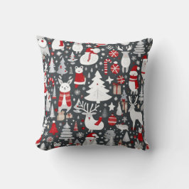 Almofada Padrão natalino papais noeis de neve cinza decadên