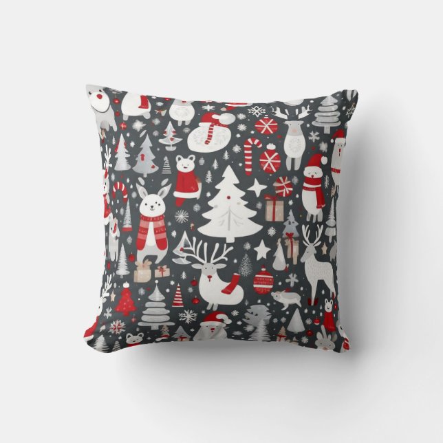 Almofada Padrão natalino papais noeis de neve cinza decadên (Frente)