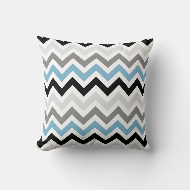 Almofada Padrão Negra Cinza Negra Azul Dusk Chevron Zigzag (Frente)