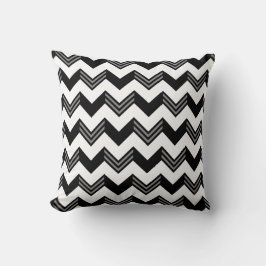 Almofada Padrão Negra Moderna, Cinza, Zigzag Branco Chevron