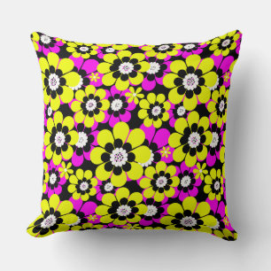 Almofada Padrão neon floral brilhante carmesim e fluxo amar