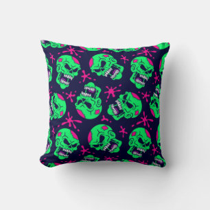 Almofada Padrão Neon Zombie Skulls