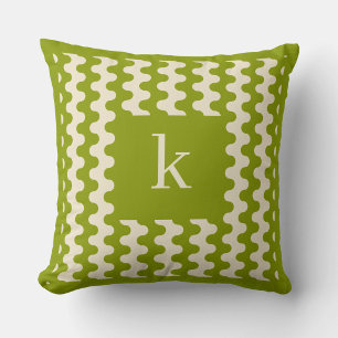 Almofada Padrão Ondulado Verde Lima Matcha Monograma em Neg