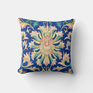 Almofada Padrão Oriental Floral Antigo Azul Real Profundo