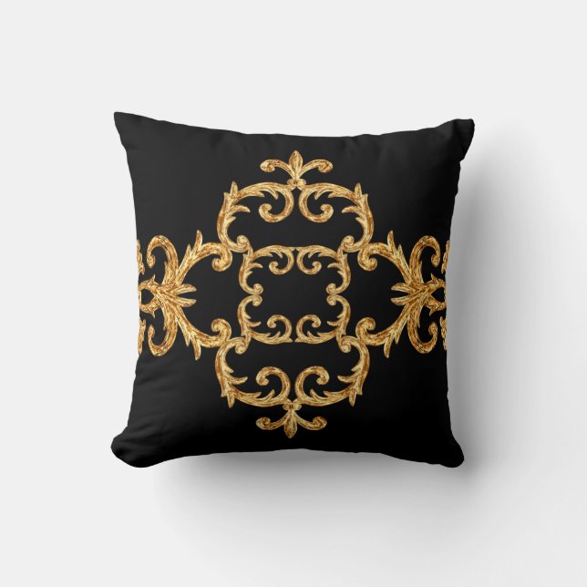Almofada padrão ornamental barroco dourado (Frente)