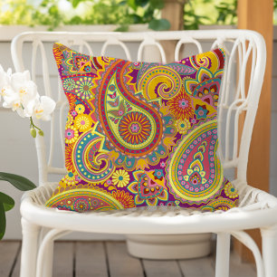 Almofada Padrão Paisley Amarelo Roxo Vermelho Laranja