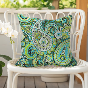Almofada Padrão Paisley Verde Lima Turquesa
