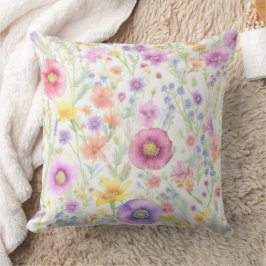 Almofada padrão pastel de flores silvestres suaves