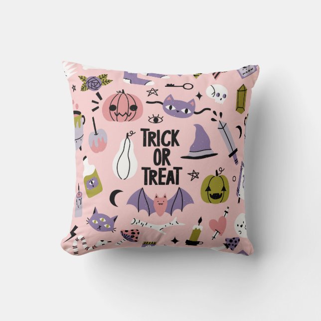 Almofada Padrão perfeito para o Halloween com um carro fofo (Frente)