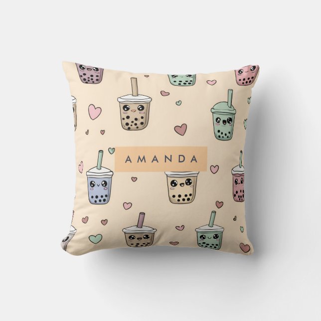 Almofada Padrão Personalizado de Boba Tea Cute (Frente)