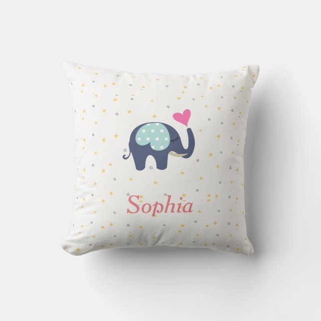 Almofada Padrão Personalizado de Elefante e Estrelas Cute (Frente)