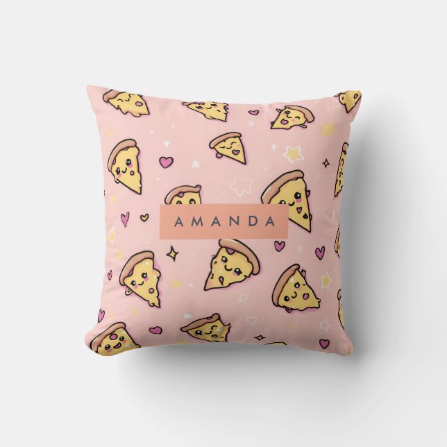 Almofada Padrão Personalizado de pizza divertida Kawaii (Frente)